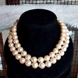 Vintage Long Faux Pearl Hand Knot with Sterling Clasp Necklace